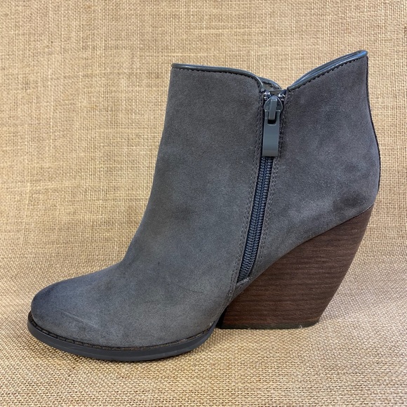 Grey booties wedges ankle boots leather suede zipper women’s 8 - Picture 2 of 12
